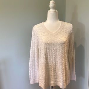 Talbots white v neck open stick lightweight summer sweater size large excellent